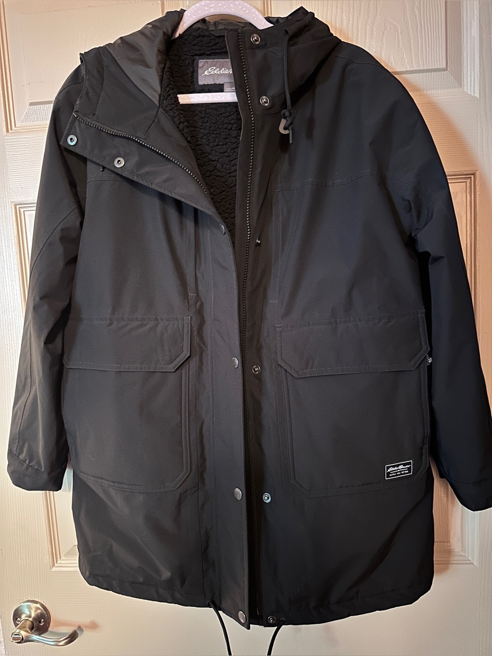 Eddie Bauer Women’s Sherpa-Lined Winter/Rain Jacket – Petite Medium – Black